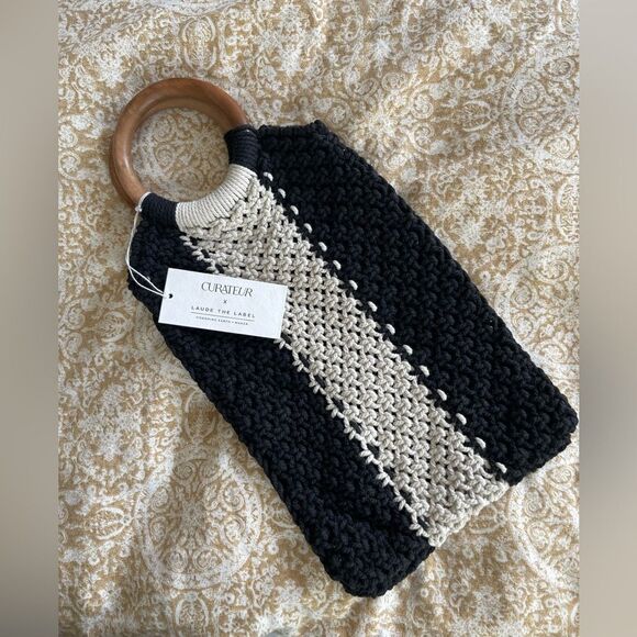 NWT The Gabby macrame bag with wood handle by Laude The Label - Picture 3 of 9